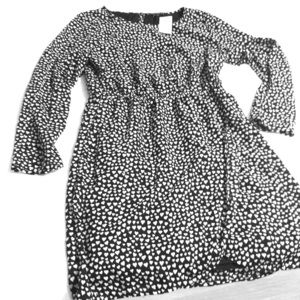 J. CREW Printed Tulip Hem Dress Black Ivory XOXO